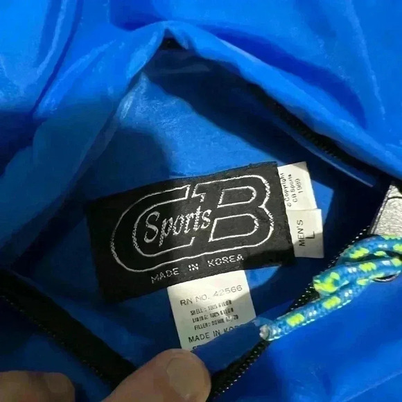 Vintage  Men’s Size L CB Sports Puffer Jacket Black/Neon Blue and Green - Picture 6 of 6